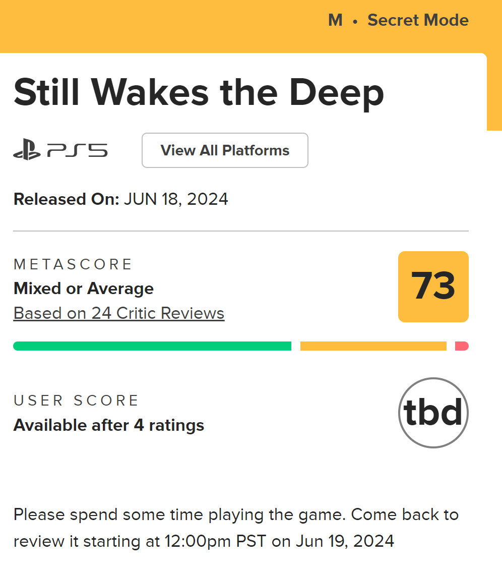 虚幻5恐怖游戏《Still  Wakes  the  Deep》IGN  6分