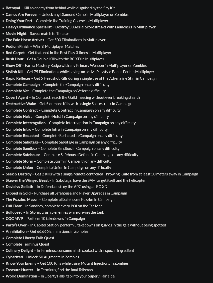 《使命召唤:黑色行动6》完整成就列表已经泄露 10月发售