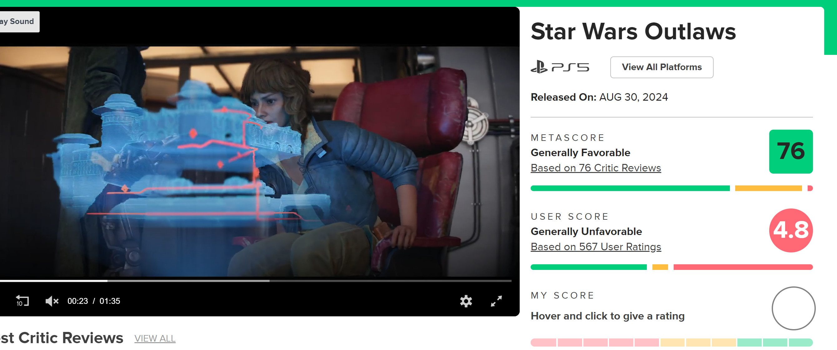 裂开!《星球大战:亡命之徒》MTC用户评分4.8分