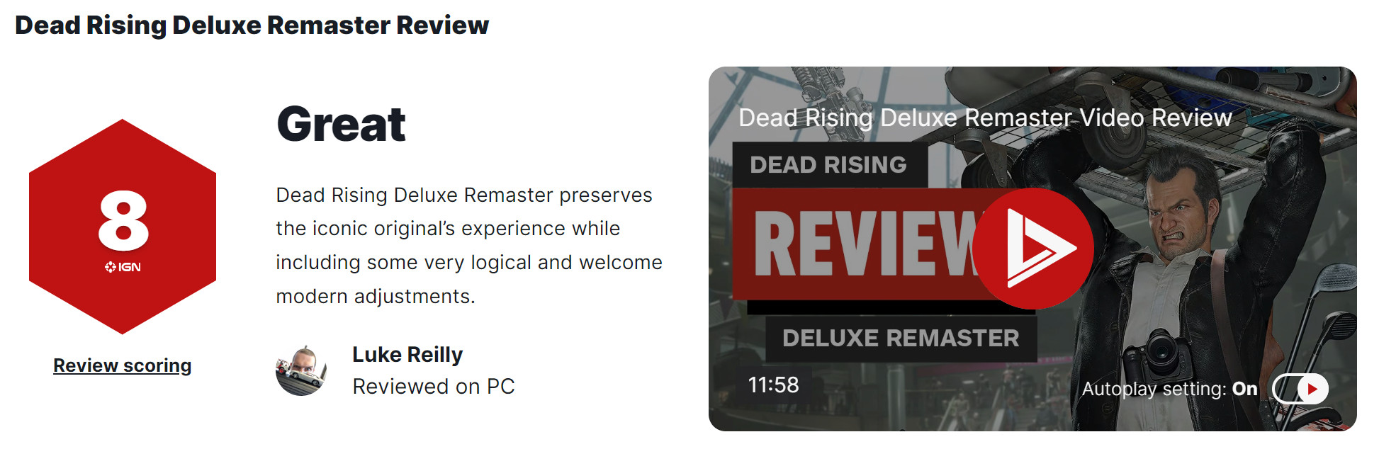 《丧尸围城：豪华复刻版》IGN  8分 保留原版体验