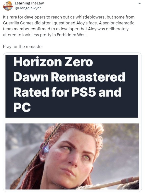 《地平线:西之绝境》故意把女主变丑 零之曙光复刻版或也将如此