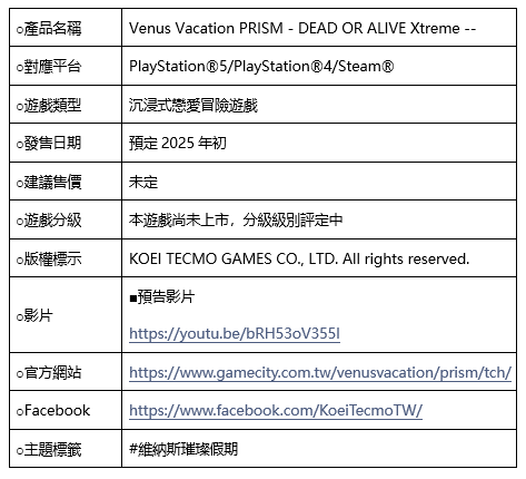 「DEAD OR ALIVE Xtreme」系列首次推出正統戀愛冒險遊戲 決定於2025年初發售!