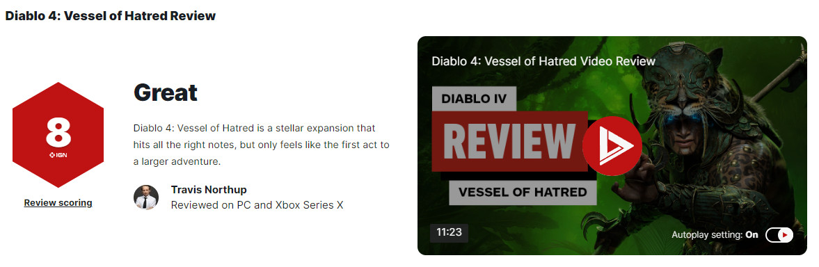 《暗黑破坏神4:憎恨之躯》IGN 8分 MC评分86分