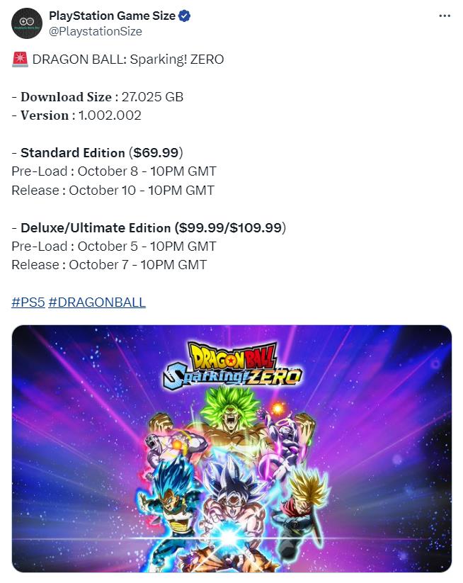 《七龙珠 电光炸裂!ZERO》PS5版约27GB 豪华版预载开启