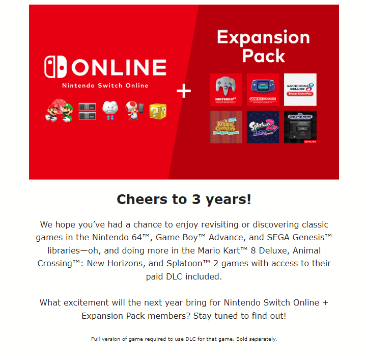 任天堂：敬请期待Switch  Online扩展包会员2025年的惊喜内容