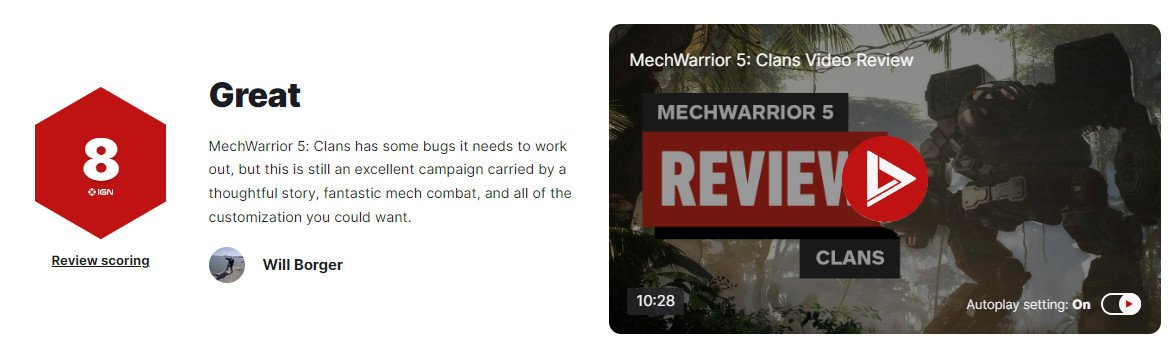 《机甲战士5：部族》IGN  8分 Steam“多半好评”