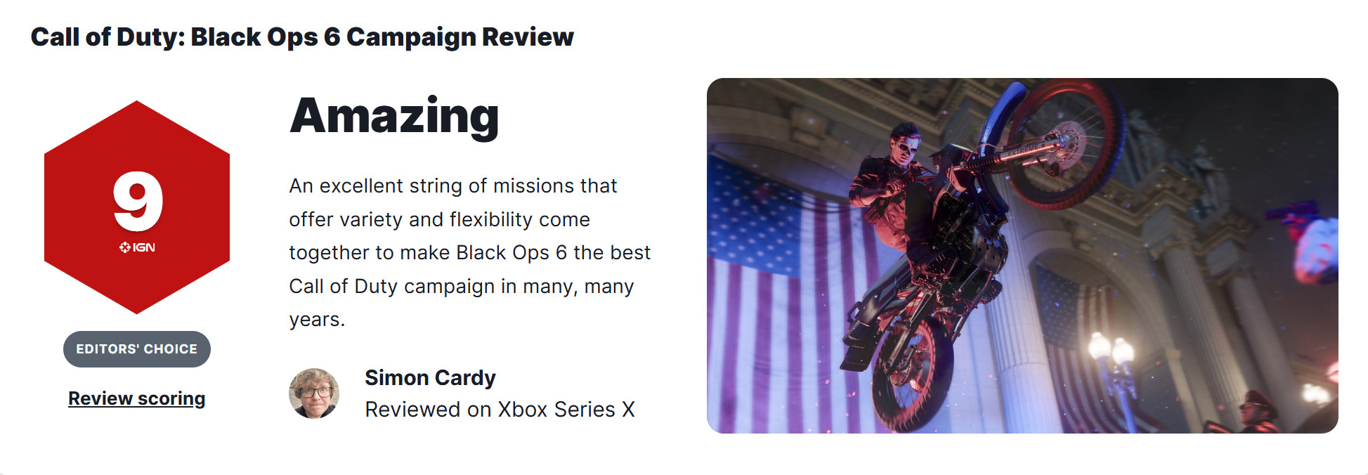 《使命召唤21:黑色行动6》单人战役IGN 9分 多年来战役最好的一作