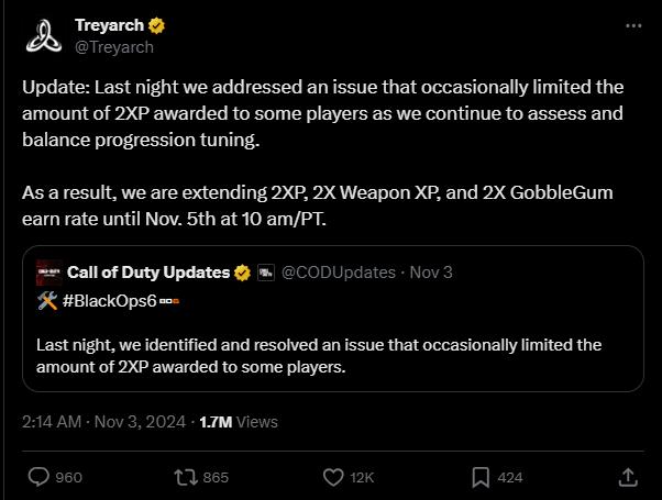 因奖励获取问题《使命召唤:黑色行动6》双倍经验活动现已延长