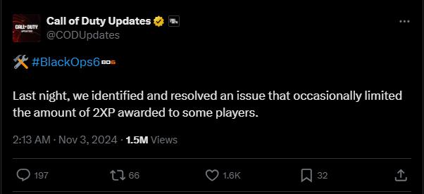 因奖励获取问题《使命召唤:黑色行动6》双倍经验活动现已延长