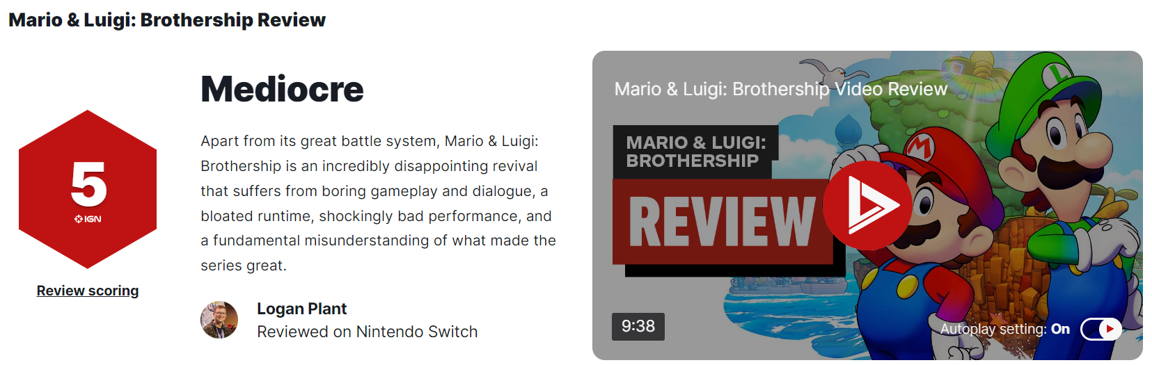 《马力欧路易吉RPG 兄弟齐航!》IGN 5分 失望之作