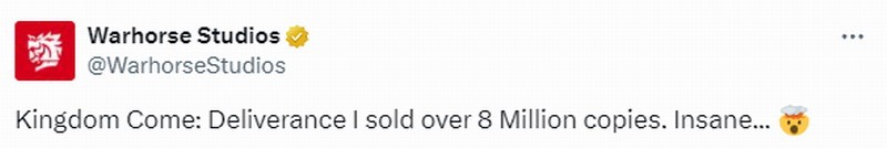 《天国：拯救》销量已突破800万份 这值得祝贺！