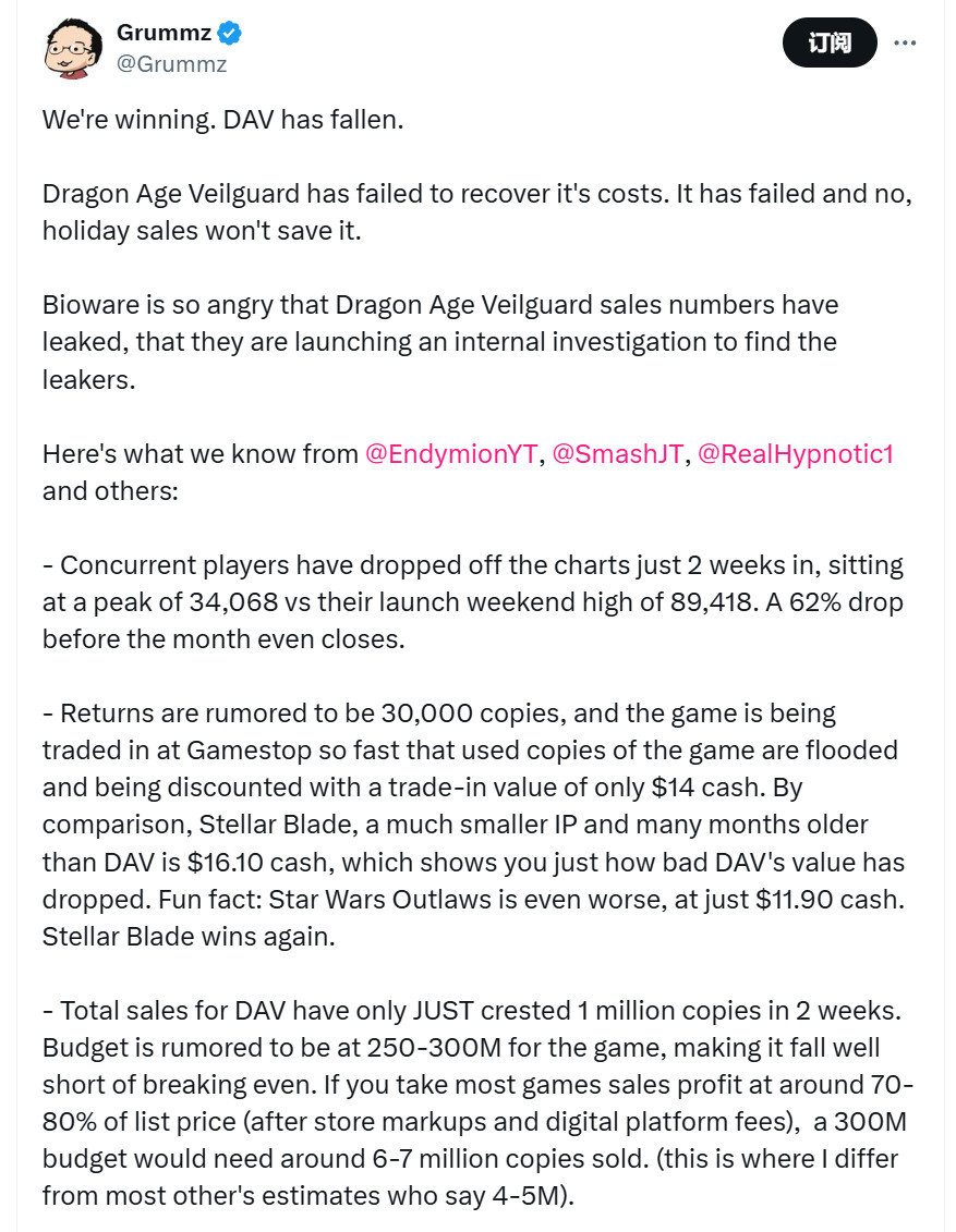 BioWare称《龙腾世纪:影障守护者》销量已达百万 但还是巨亏