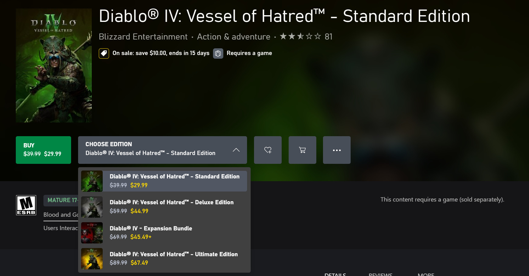 《暗黑破坏神4:憎恨之躯》开启特惠促销 降价25%