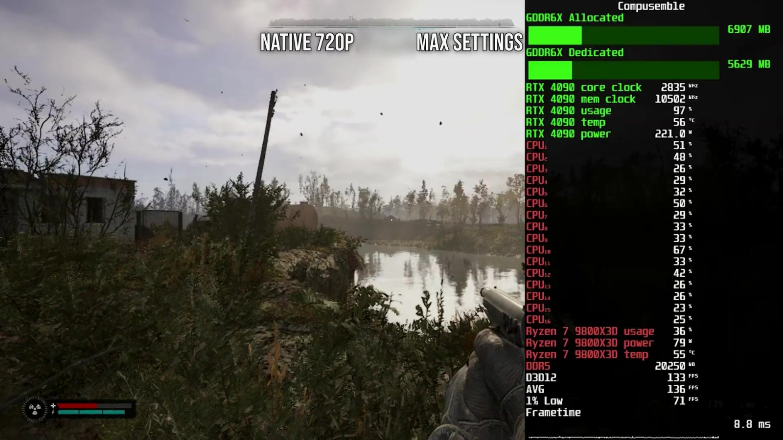 《潜行者2》基准测试视频 锐龙7 9800<i></i>X3D被榨干