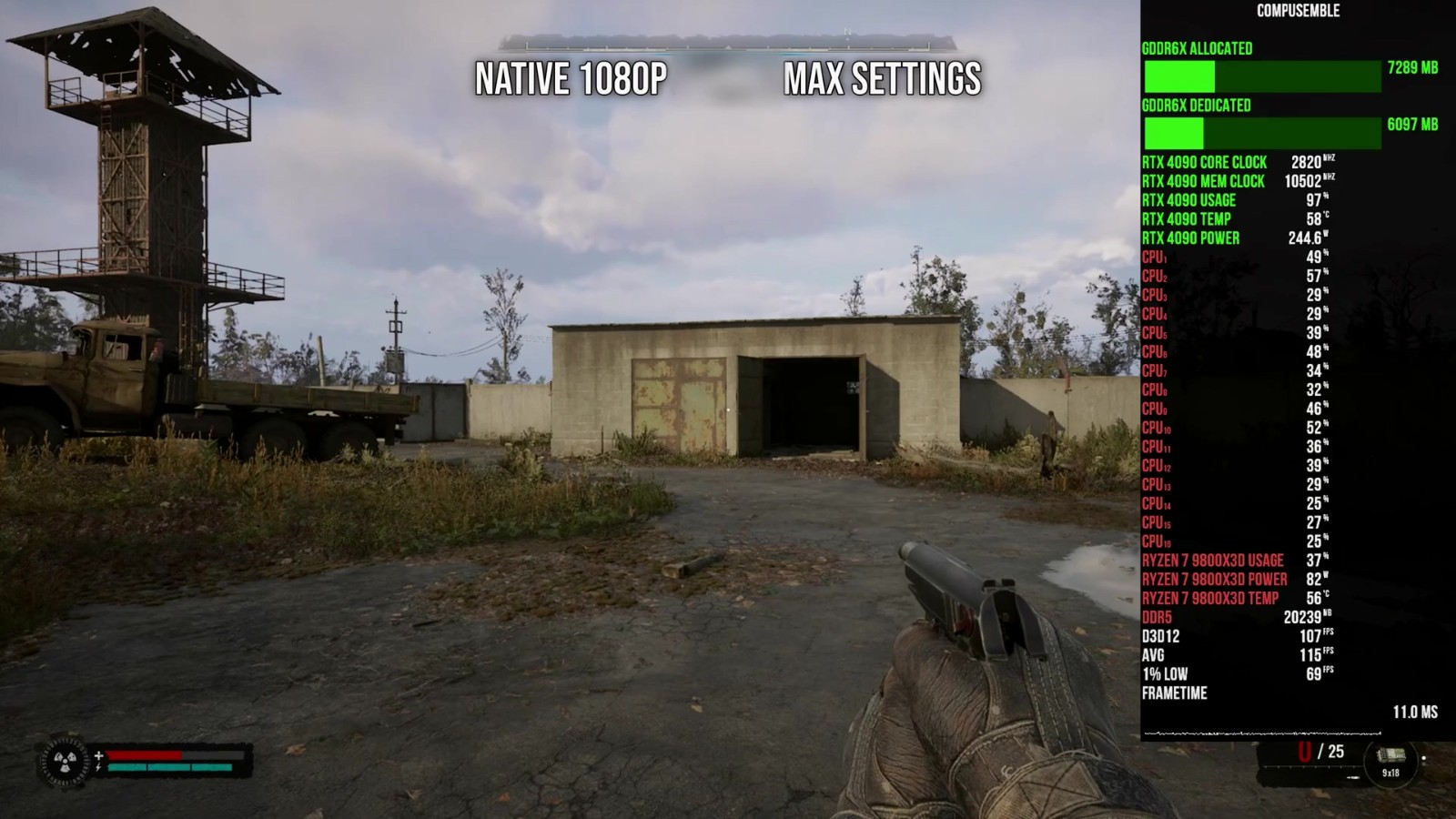 《潜行者2》基准测试视频 锐龙7 9800<i></i>X3D被榨干