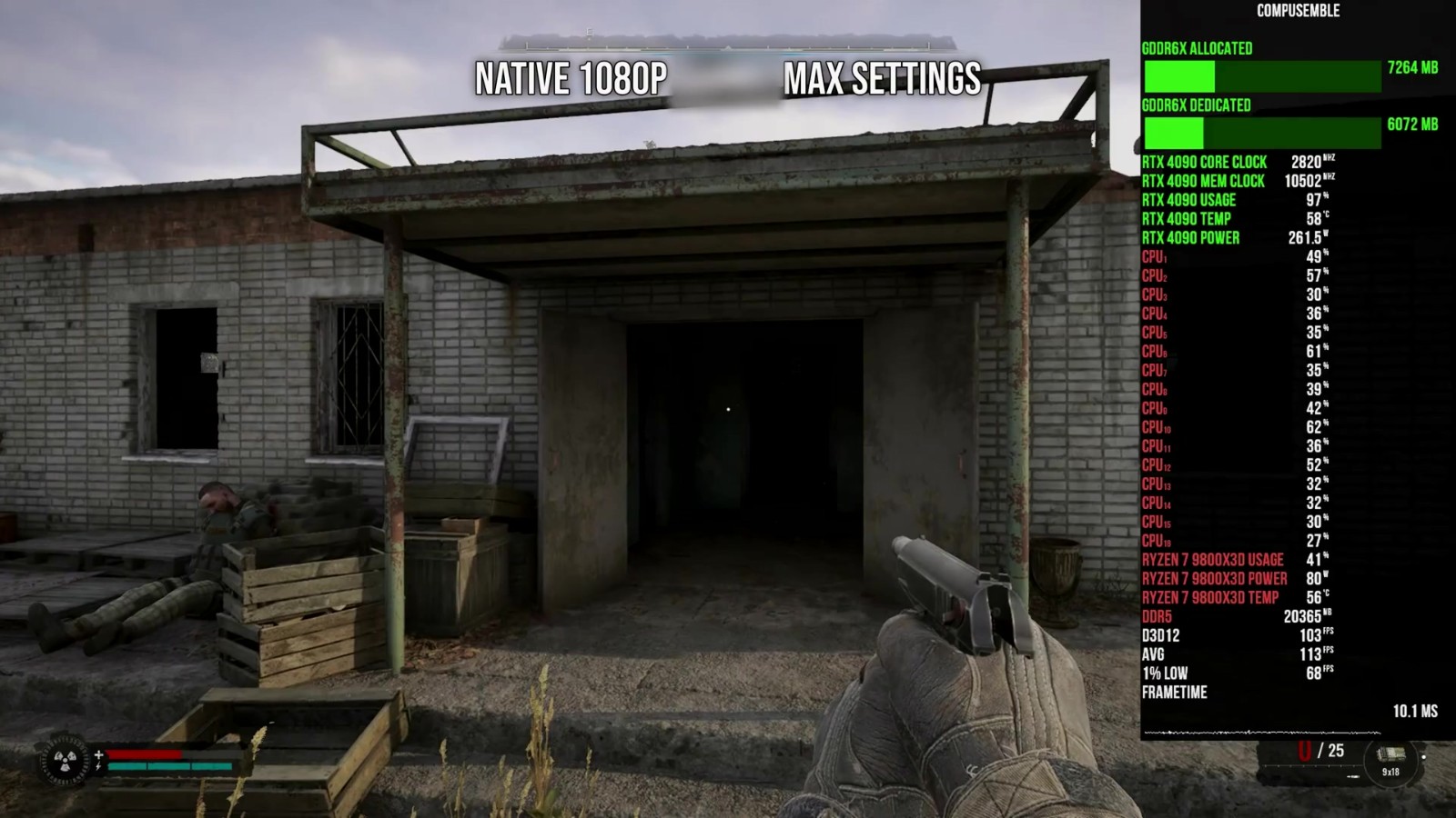 《潜行者2》基准测试视频 锐龙7 9800<i></i>X3D被榨干