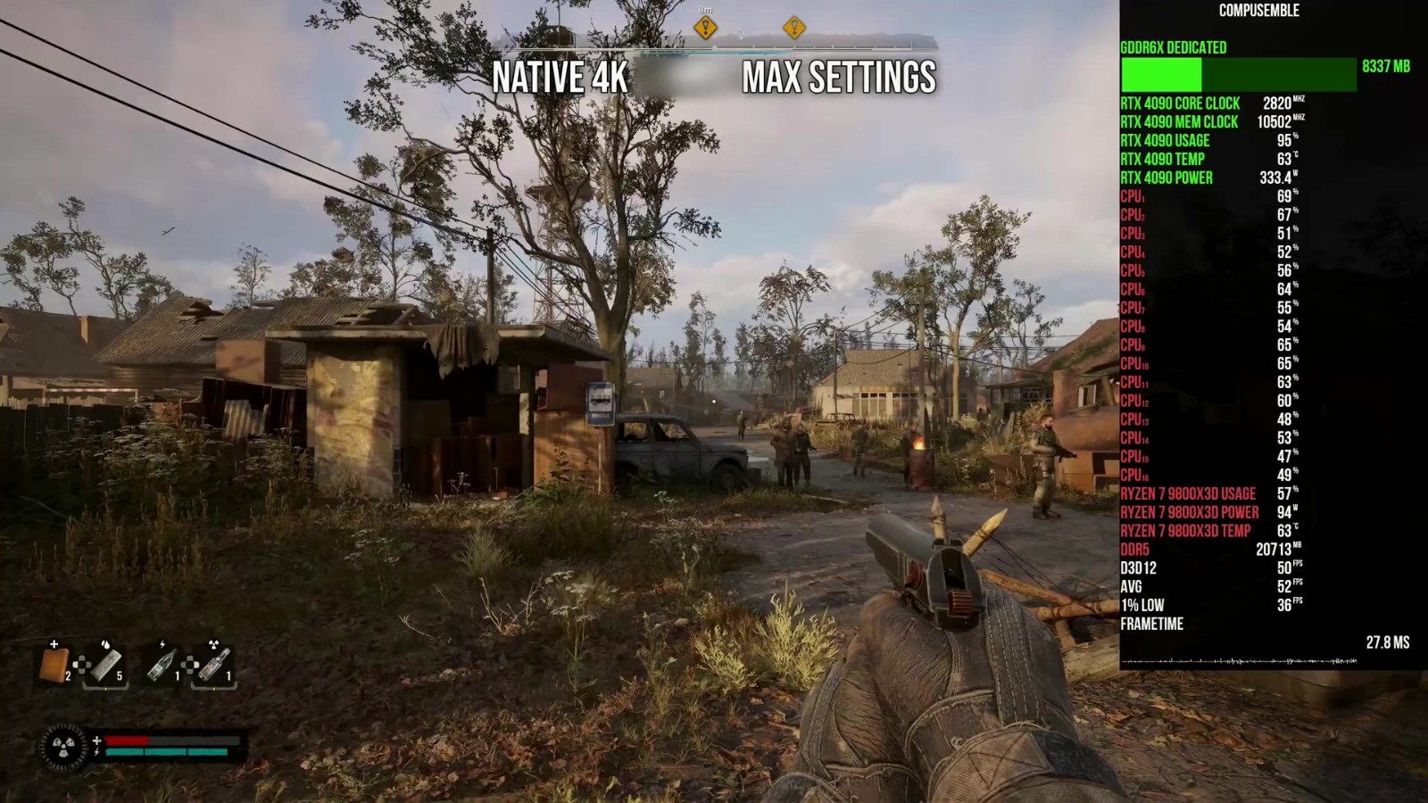 《潜行者2》基准测试视频 锐龙7 9800<i></i>X3D被榨干