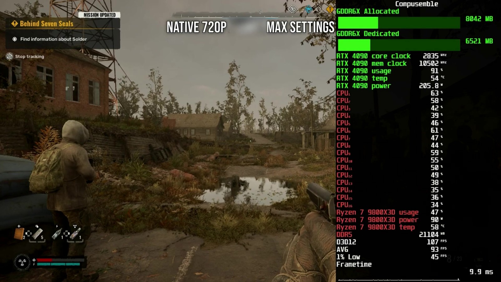 《潜行者2》基准测试视频 锐龙7 9800<i></i>X3D被榨干