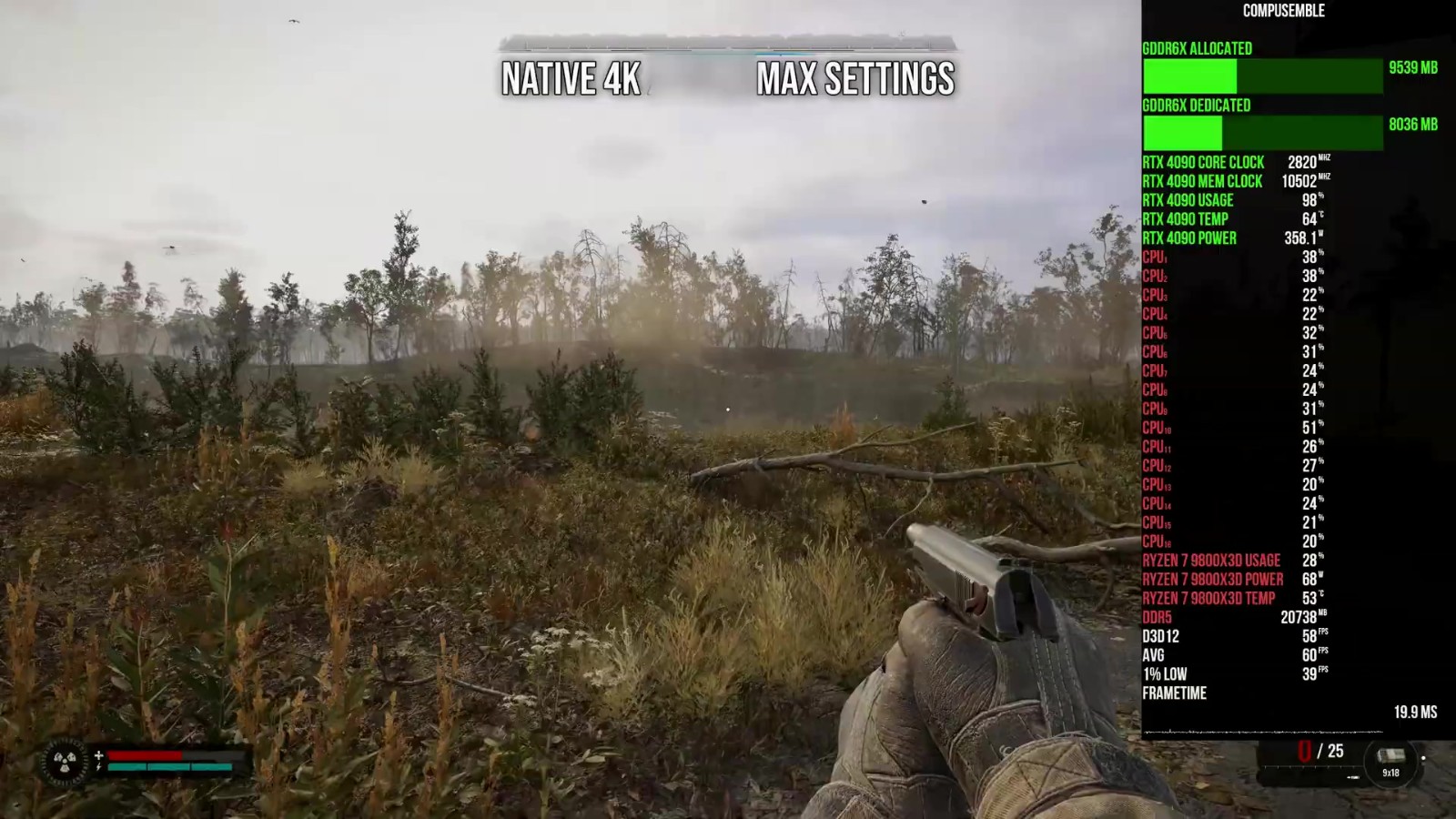 《潜行者2》基准测试视频 锐龙7 9800<i></i>X3D被榨干