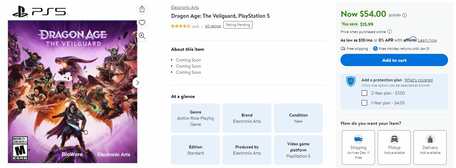 《龙腾世纪4》发售不到1个月就开始降价 没人想玩它?