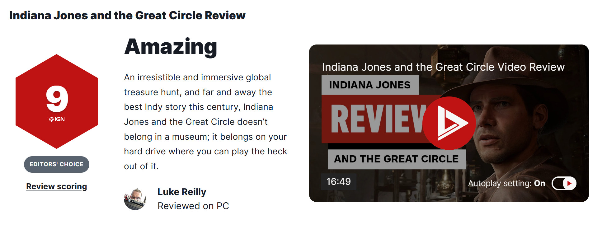 《夺宝奇兵:古老之圈》获广泛好评 IGN 9分