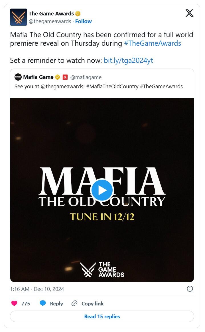 官方确认《四海兄弟:故乡》将在TGA2024上展示