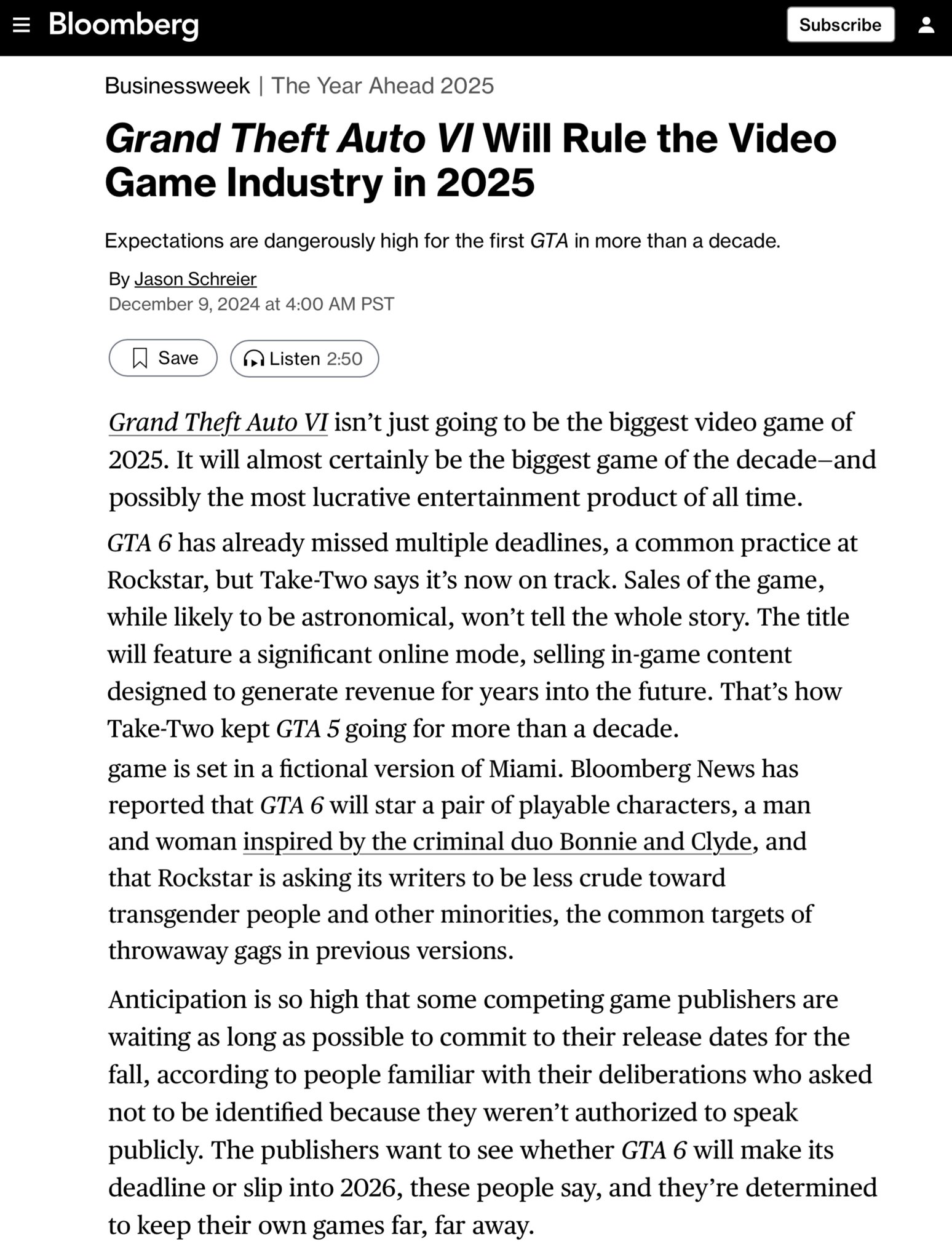 传《GTA6》有重大在线模式 已开发10年