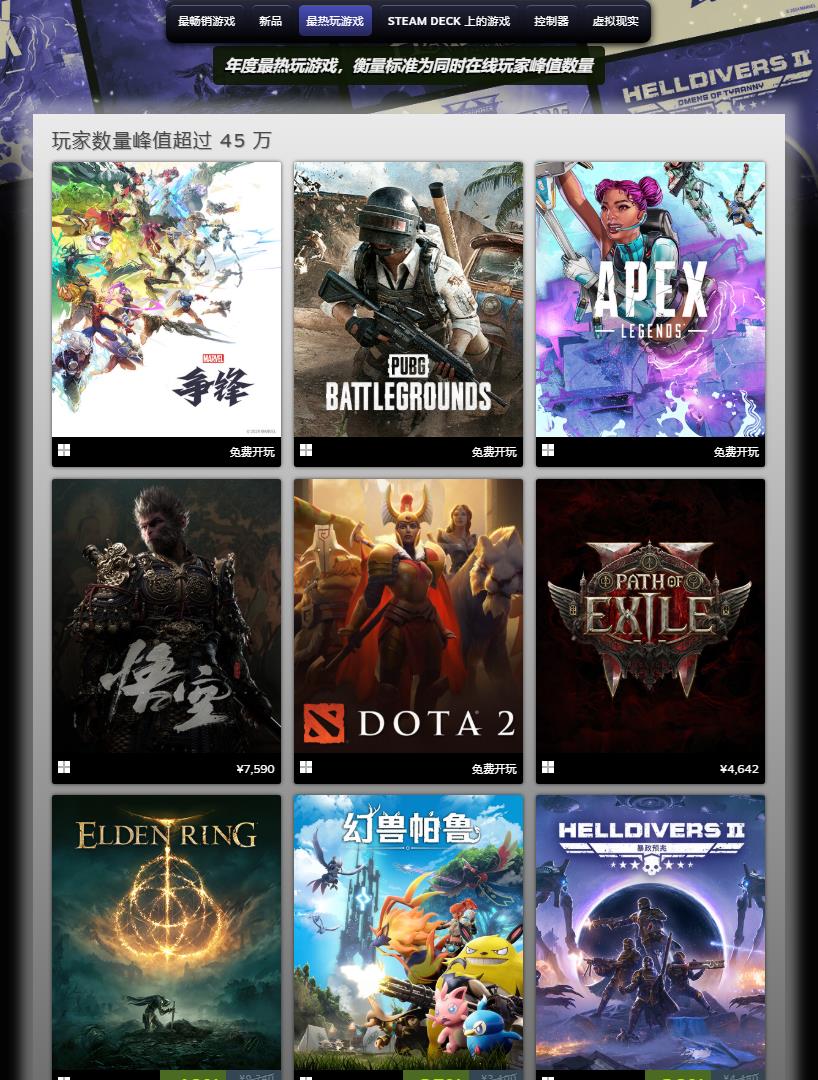 Steam平台2024年度最佳游戏出炉 《黑神话:悟空》位列4项评选的铂金级