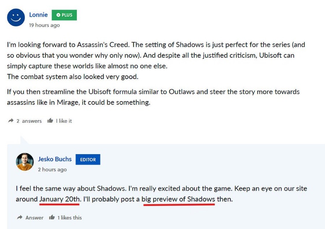 《刺客信条：影》大型媒体预览或将于2025年1月20日解禁