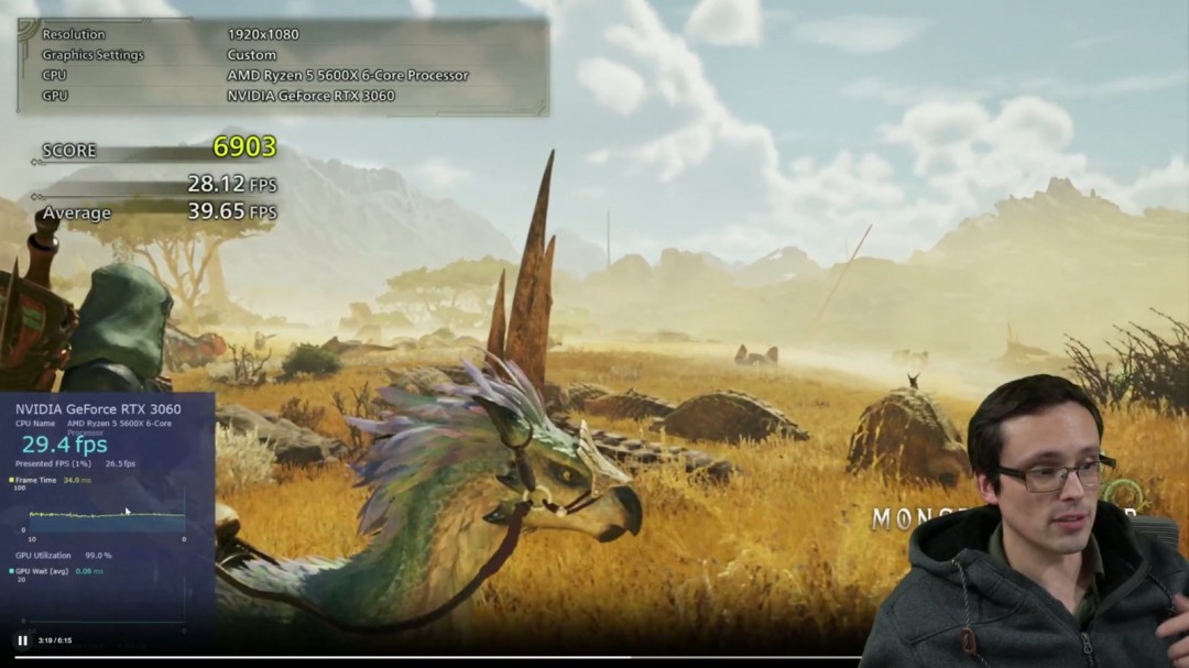 《怪物猎人：荒野》PC测试 原生1080P难倒RTX  3060